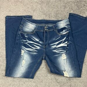 Jessica Jeans Women's Distressed Blue Flare Jeans